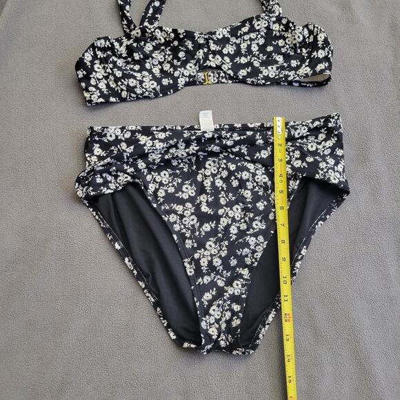 FRESHWATER Swimwear Womens Black White Flora Top XXL Bikini Bottom XL 2PC - Picture 4 of 8